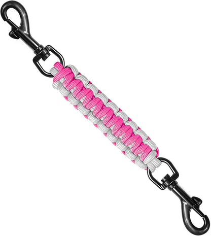 Dog Collar Safety Clip, Collar Companion, Handmade Backup Safety Strap, Double-Ended Clip Leash Connector, Suitable for Dog Harnesses, Prong, Pinch Collars (Pink,Light Gray, 1 Pack)