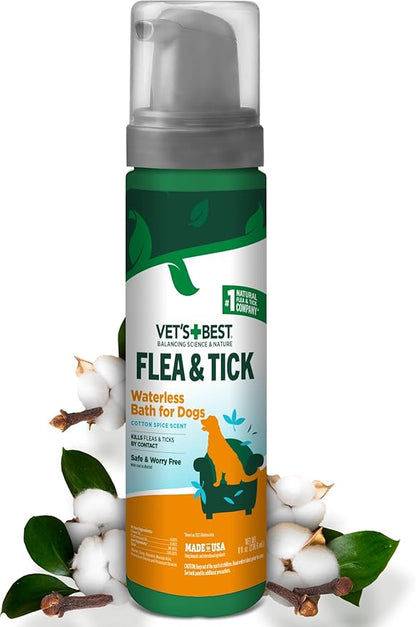 Vet’s Best Waterless Flea and Tick Dog Bath – Natural Flea & Tick Prevention – Dog Dry Shampoo Spray with Essential Oils – Kills Pests on Contact – Made in USA – 8 oz