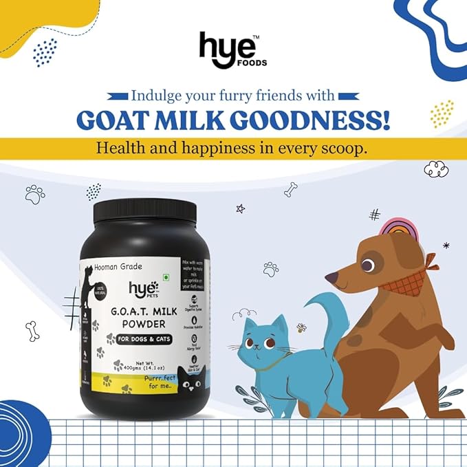 HYE Pets Goat Milk Powder for Pets | Nutrient-Rich Supplement for Happy and Healthy Dogs Food and Cats Food | 80 Servings Per Pack | 400g | 14.1oz