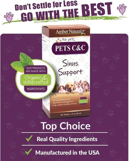 Amber NaturalZ Pet C&C Herbal Supplement for Dogs, Cats, Birds, Guinea Pigs, and Rabbits | Pet Herbal Supplement for Healthy Sinus | 1 Fluid Ounce Glass Bottle |Manufactured in The USA