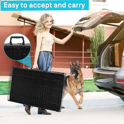 Dog Crate for Large Medium Small Dogs, Folding Dog Kennel Cage with Plastic Tray & Divider 48"/42"/ 36"/ 30"/ 24" Indoor Outdoor Metal Double Door Heavy Duty Dog Pen Enclosure, Black(36 Inch)