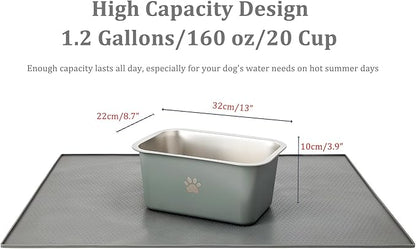 1.2 Gallons 20 Cup Non Slip Stainless Steel Large Dog Water Bowls, Outdoor Metal Dog Bowls Large Breed, High Capacity Water Bowl for Big Giant Huge Dogs, Grey