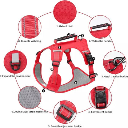 Dog Harness No Pull Adjustable Reflective,for Medium and Large Small Dog with Leash 59.06in (Red, M)