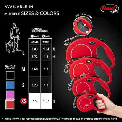 FLEXI® Classic XS Tape Retractable Dog Leash (Red)-10 ft for Extra Small, Tiny Dogs up to 26 lbs| Ultra Compact Pocket-Size, 3-Finger Grip, German Quality| Tangle-Free, One-Hand Brake, Pause & Lock