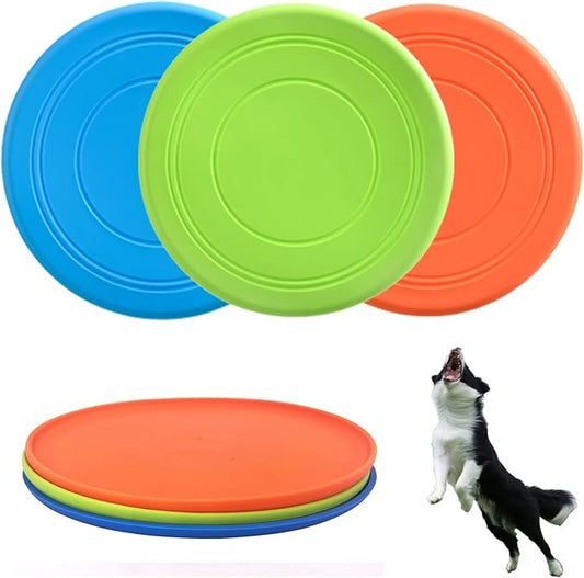 XIGOU Dog Flying Disc, 3 Pack Dog Flyer Toys, Soft Rubber Interactive Lightweight Flying Disc Dog Toy for Small Large Dogs - Floats in Water & Safe on Teeth, 7 inch.