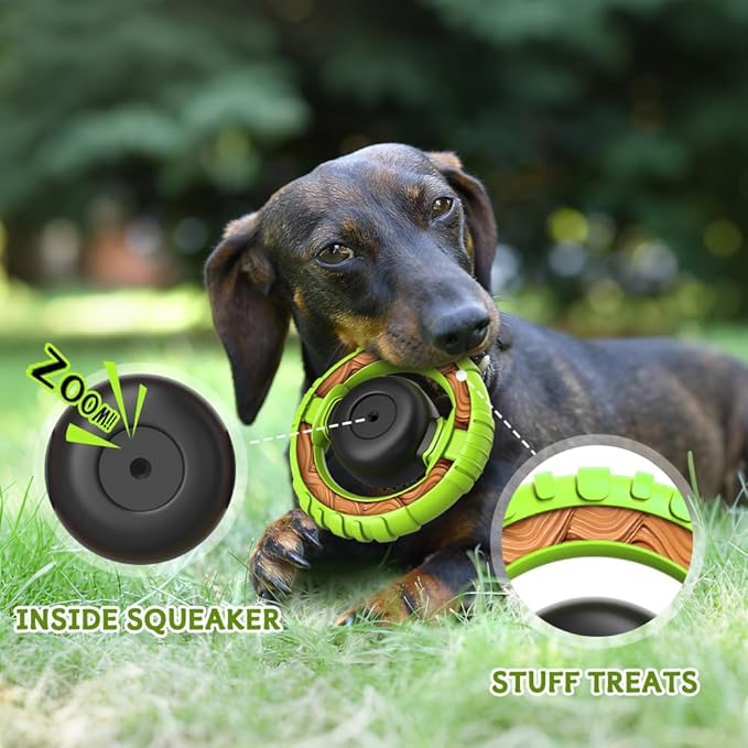 Dog Toys for Aggressive Chewers Large Medium Breed, Indestructible Squeaky Dog Chew Toys, Tough Nylon Rubber Interactive Dog Toys to Keep Them Busy