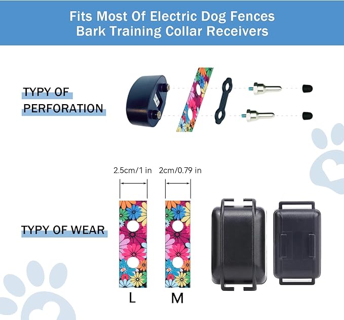 Rhea Rose 1 Inch Replacement Collar Strap Shock Collar with 2 Holes, Compatible with Nearly All Brands and Models of Underground Electric Dog Fences and Training Collars, Floral Pattern