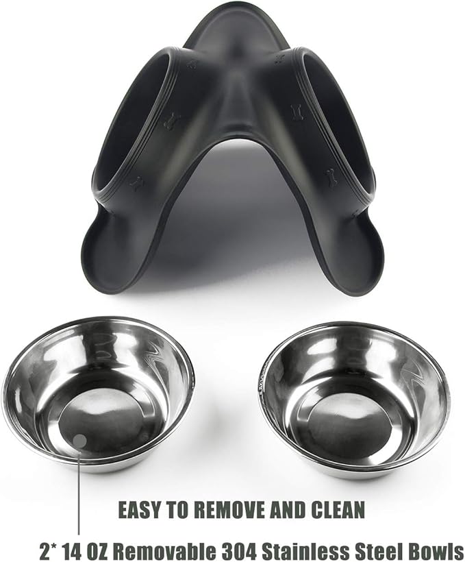 Dog Bowls with Anti-Overflow and Anti-Skid Silicone Dog Food Mat, Stainless Steel Feeder Easy to Clean for Small Medium Large Dogs Cats Pets