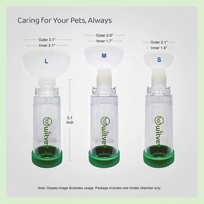 Vet Inhaler Spacer for Cats, Dogs - Use to Assist Metered Dose Inhaler (MDI) Therapy - Dual Valve Design, with Visible Indicators - 3 Silicon Masks for Different Size Pets