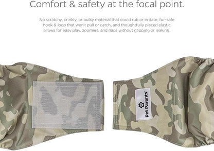 Pet Parents® Washable Belly Bands for Male Dogs (3pack) + Extendrs® of Durable Dog Diapers Male, Premium Male Dog Diapers & Dog Wraps (Large, Camo)