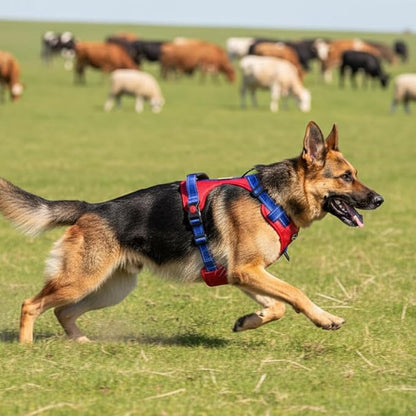 Tactical Dog Harness for Large Medium Dogs No Pull Adjustable Pet Vest with Reflective Straps Front & Back Clips Handle for Hiking Walking Hunting– 4 Sizes with or Without Leash (RED, L)