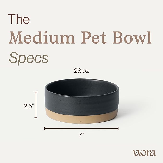 Mora Ceramic Pet Bowl Size Medium - Food/Water Dish for Large Puppies, Cats, Retrievers, Medium Sized Dogs, ect. 28oz or 4 Cups - Basic Bowls for Your Dog or Cat, Mix and Match for a Set - Liquorice