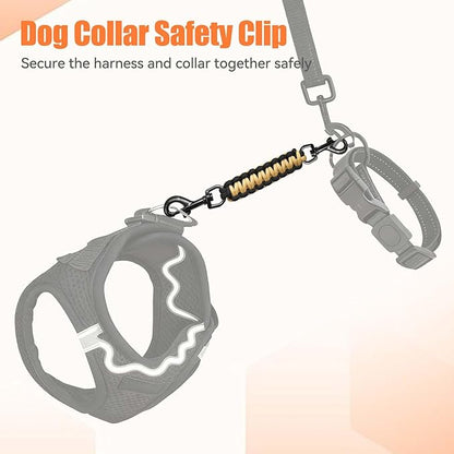 Dog Collar Safety Clip, Collar Companion, Handmade Backup Safety Strap, Double-Ended Clip Leash Connector, Suitable for Dog Harnesses, Prong, Pinch Collars (Black,Gold, 1 Pack)