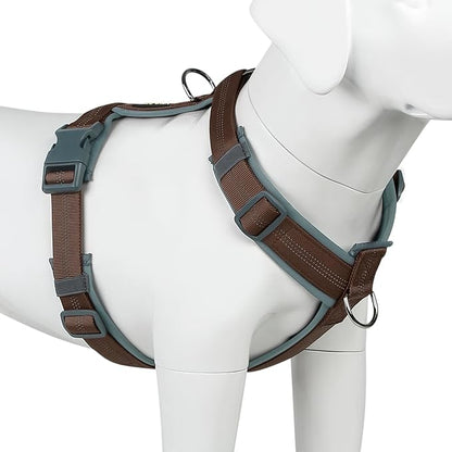 Plutus Pet No Pull Dog Harness, Adjustable Nylon Harness with Soft Padding, Reflective and Heavy Duty Dog Harness for Small, Medium, Large Dogs(Chocolate, S)