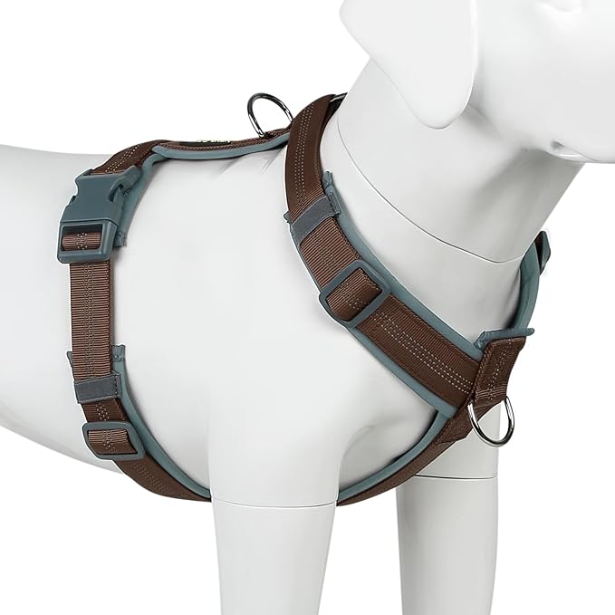 Plutus Pet No Pull Dog Harness, Adjustable Nylon Harness with Soft Padding, Reflective and Heavy Duty Dog Harness for Small, Medium, Large Dogs(Chocolate, L)