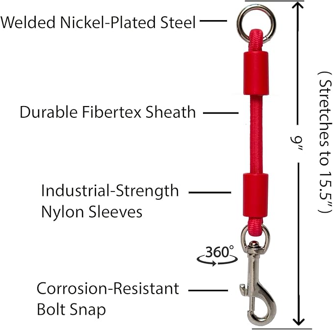 BUNGEE DOG LEASH EXTENSION – Patented Shock Absorber Attachment Protects You and Your Dogs – Works with ANY Leash & Collar or Harness – a MUST for Retractable Leashes – PICK SIZE/COLOR BELOW