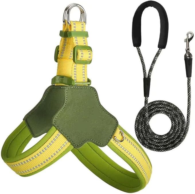 Reflective Dog Harness and Leash Set Designed for Collie, Anti-Pull Adjustable Pet Harness and Leash Yellow XL