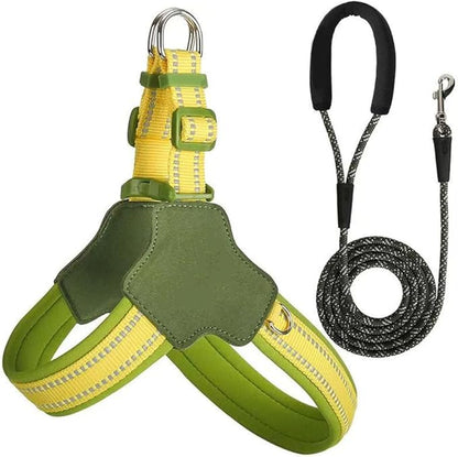Reflective Dog Harness and Leash Set Designed for Collie, Anti-Pull Adjustable Pet Harness and Leash Yellow S