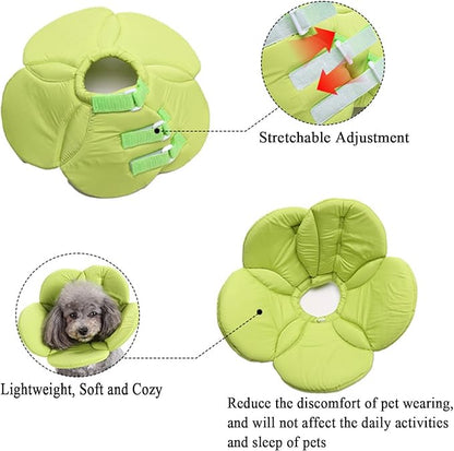 Soft Dog Cone for Small Dogs Flower Dog Cone Collar Adjustable Surgery Recovery Collar for Dogs Frog, Cow, Elephant Pet Cones foe Dogs (Green Flower, L)