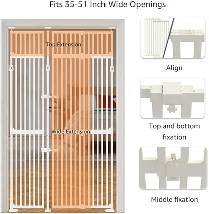 unipaws 86" High Extra Tall Cat Gate, Auto Closing and No Drilling Safety Gate for Doorway Hallway Stairs, Cat Dog Proof, Fit for 35"-51" Wide Opening, Indoor Use, White