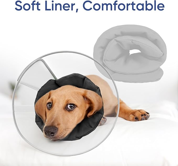 Supet Upgraded Dog Cone with Soft Liner, 20% Lighter Plastic Elizabeth Collar After Surgery to Stop Licking, for Spay Neuter Skin Problems Recovery, for Small Medium Active Large Dogs(Black,S)