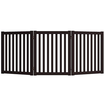 WELLAND 24" Freestanding Pet Gate, Foldable Indoor Wooden Dog Puppy Gate, 3 Panel Step Over Fence, Expands Up to 60" Wide, Espresso