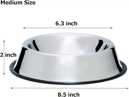 Mlife Stainless Steel Dog Bowl with Rubber Base for Small/Medium/Large Dogs, Pets Feeder Bowl and Water Bowl Perfect Choice (Set of 2)