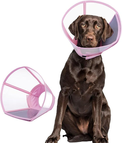 Dog Cone Collar for Dogs After Surgery,Transparent Dogs Cone Stop Licking,Foldable Dog Recovery Collars & Cones Anti-Bite Lick Protective Wound,Protective Elizabethan Collar Alternative,Pink,XL