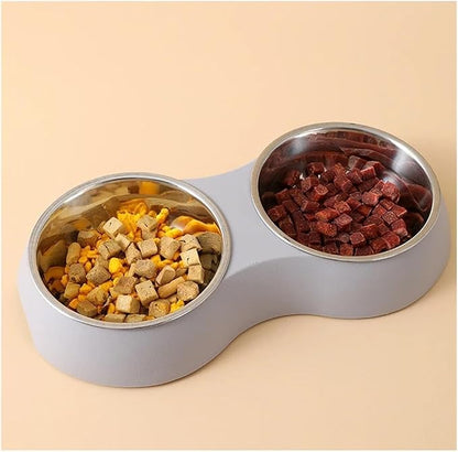 Double Pet Bowls Water Feeder Stainless Steel Drinking Dish Feeding Supplies Dog Accessories(Gray)