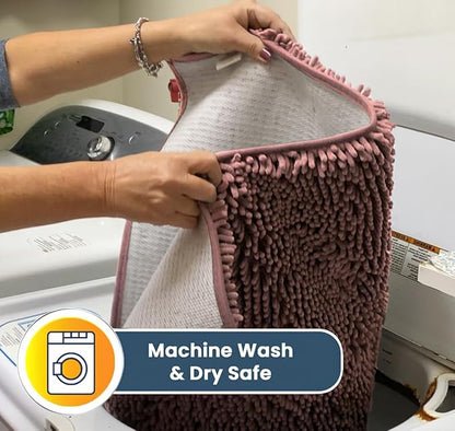 Muddy Mat® | Super Absorbent Door Mat Indoor, Microfiber Quick Dry Chenille Entryway Rug, Non-Slip Front Door Mat, Indoor Mats for Entryway, Machine Washable Pet Rug, Light Pink 24" x 96"