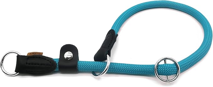 Braided Round Martingale Dog Collar, Training Collar with Slidable Stop Ring and Adjustable Stopper - Ideal for Large Dogs (L(1/2") - 20" Long, Light Blue)