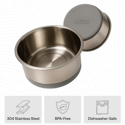 GORILLA GRIP Dog Bowls, Food Grade 304 Stainless Steel, Holds 2 Cups Each (16 fl oz) Food and Water Bowl for Feeding Dogs and Cats, Dishwasher Safe, Rust Resistant, BPA Free Rubber Base Set of 2 Gray