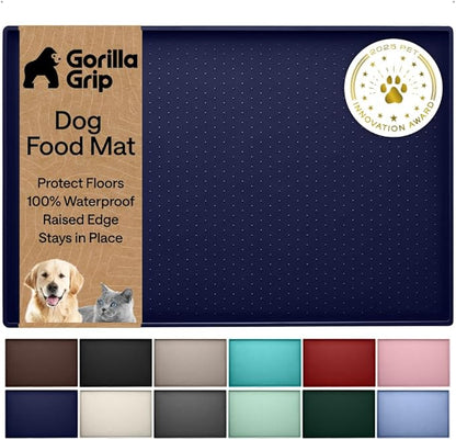 GORILLA GRIP 100% Waterproof Raised Edge BPA Free Silicone Pet Feeding Mat, Dog Cat Food Mats Contain Spills Protects Floors, Placemats for Cats and Dogs Water Bowl, Pets Accessories 32x24 Navy