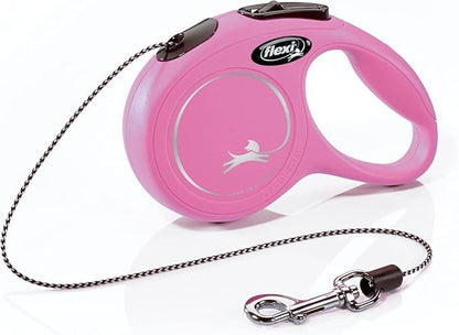FLEXI® Classic XS Cord Retractable Dog Leash (Pink)-10 ft for Extra Small, Tiny Dogs up to 18 lbs| Ultra Compact Pocket-Size, 3-Finger Grip, German Quality| Tangle-Free, One-Hand Brake, Pause & Lock