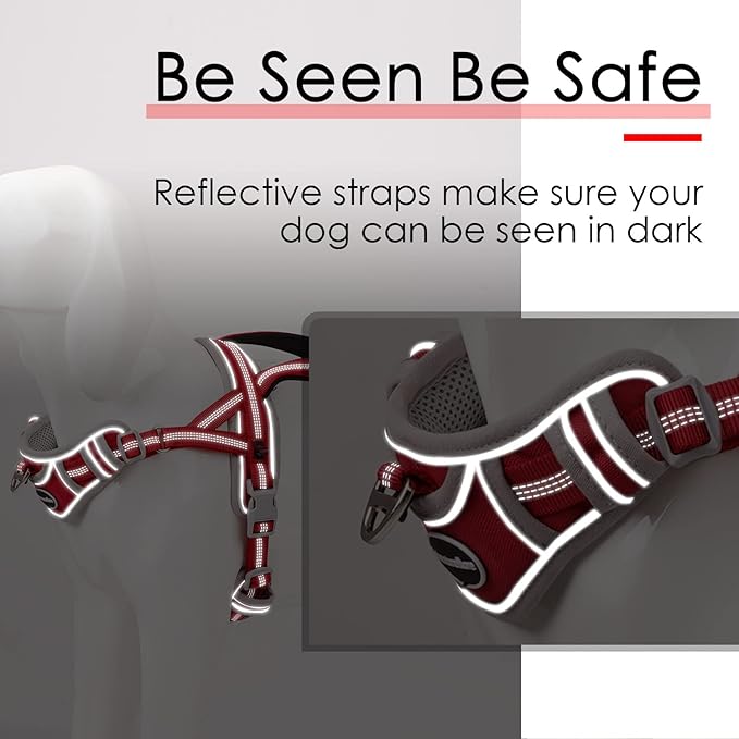 ADVENTUREMORE Dog Harness for Medium Dogs No Pull, Sport Dog Halter Harness Adjustable Reflective Dog Vest Escape Proof Dog Harness with Easy Control Front Clip Handle for Training Walking M Red