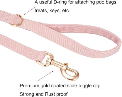 Soft Cotton Dog Leash, 5 Ft Heavy Duty Corduroy Dog Leashes with Gold Metal Hook for Small Medium Large Dogs,Small,Light Pink