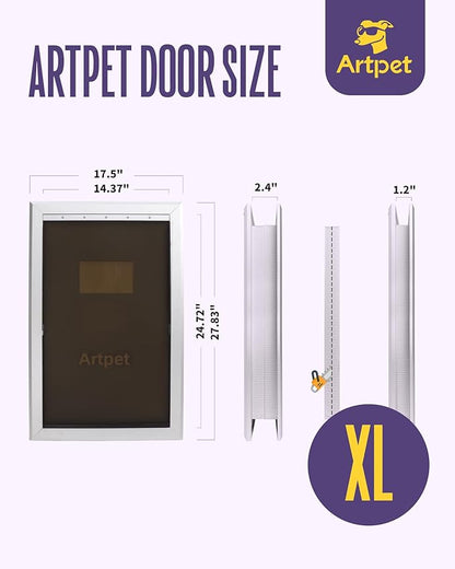 XL Aluminum Dog Door for Exterior Doors, Insulated Weatherproof Pet Door with Magnetic Auto Close, Blocks Cold & Hot Air, Heavy Duty Metal Frame Doggie Door for Dogs, Up to 220 lbs
