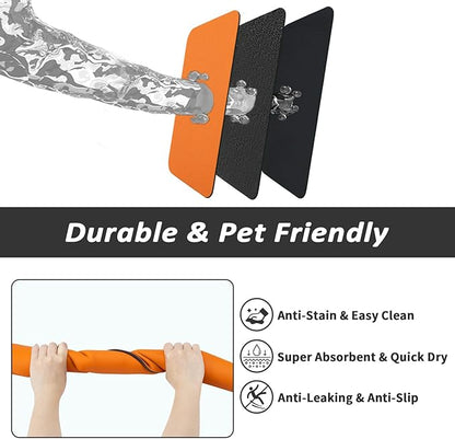 HotLive Dog Food Mat - Absorbent Cat Mat for Food and Water, No Stains Pet Feeding Bowl Mat, Easy to Clean Pet Placemats, Quick Dry Dog Water Dispenser Mat for Messy Drinkers | Orange 24"x36"