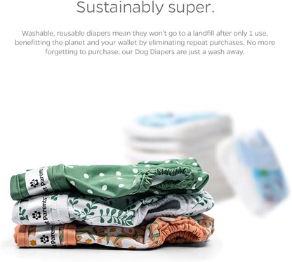 Pet Parents® Washable Dog Diapers (3pack) + Extendrs® of Durable Doggie Diapers, Premium Dog Diapers Female (Large, Daisy)
