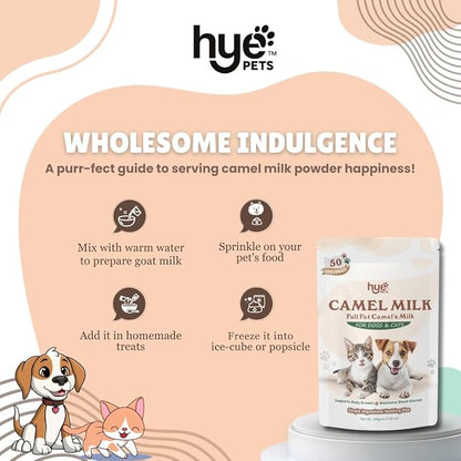 HYE Pets Full Fat Camel Milk Powder for Dogs & Cats, Support Body Growth and Maintain Blood Glucose, 7.05 Oz