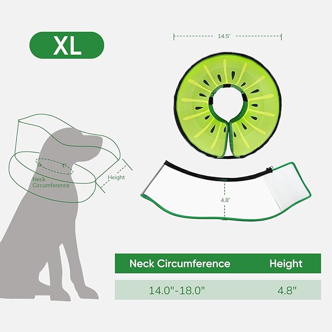 Supet Raised Inflatable Dog Cone After Surgery - Adjustable Recovery Donut Collar with Removable Shield to Stop Licking Wounds & Protect Stitches - Soft Dog Cone Alternative for Large Dogs (Kiwi,XL)