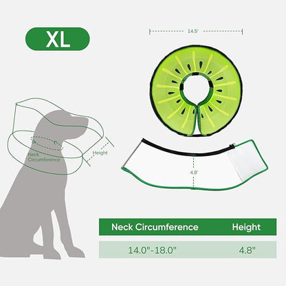 Supet Raised Inflatable Dog Cone After Surgery - Adjustable Recovery Donut Collar with Removable Shield to Stop Licking Wounds & Protect Stitches - Soft Dog Cone Alternative for Large Dogs (Kiwi,XL)