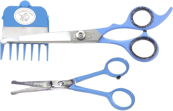 Scaredy Cut NO Buzz Dog Clippers, Tiny Trim Safety Scissor. A Silent Low Noise Pet Grooming Clipper, Right Handed Blue