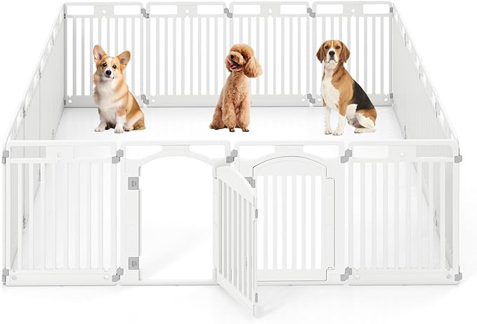 Giantex 16 Panel Dog Playpen, 32'' Tall Plastic Pet Fence with Lockable Door, Indoor Outdoor Portable Dog Exercise Pen for Small Medium Dogs, Expandable & Configurable into Square or Rectangle