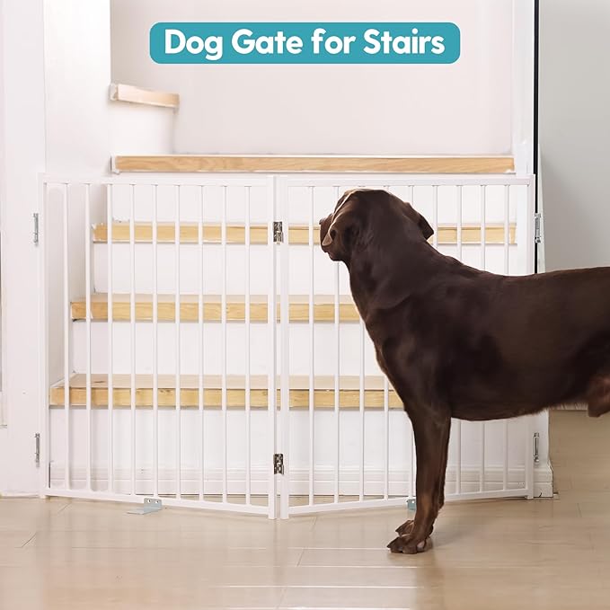 No Pawblems Free Standing Dog Gate, 30" Tall Foldable Dog Fence for Indoor, Up to 52 Inch Extra Wide Puppy Gate Extension for Stairs, Hallways, Doorways, Deck, Yard (White, 2 Panels)