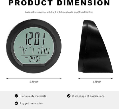 Car Digital Thermometer Clock, Battery Powered Mini Dashboard Clock with Date & 12/24 Hour Format Time, Adhesive LCD Display Watch with Backlight for Vehicle Office Home