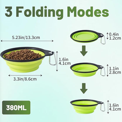 SLSON Dog Bowls Collapsible Pet Travel Feeder, 2Pack Integrated Molded Reinforced Rim Cat Water Dish Lightweight Foldable Food Dispenser for Pets Walking Parking Camping,Green and Blue,Small