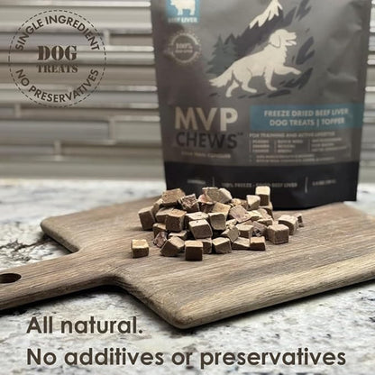 MVPChews | Freeze Dried Beef Liver Dog Treats | Single Ingredient Training Treats | High Protein, Grain Free, No Additives or Fillers | Premium Quality Food Topper | Made in USA - 3.5oz (Pack of 4)
