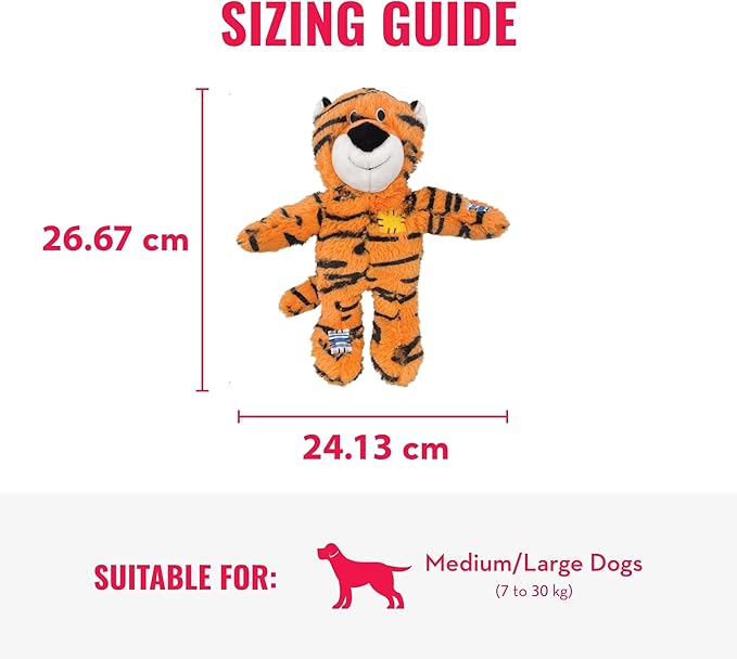 KONG Wild Knots Tiger Dog Toy (Medium/Large) Durable Internal Knotted Rope, Minimal Stuffing for Less Mess – Soft Plush Chew Toy for Dogs