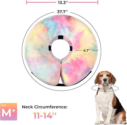 Dog Cone, Uadonile Inflatable Cone Collar for Dogs and Cats, Dog Neck Collar Recovery E-Collar Alternative After Surgery, Elizabethan Collar for Dogs Recovery(Tie-dye Pink Blue, M+)